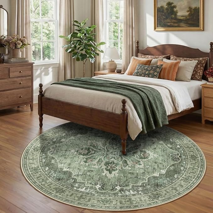 RELEANY Washable Area Rug, Round 8ft, Water Repellent, Pet Friendly, Vintage - Image 3