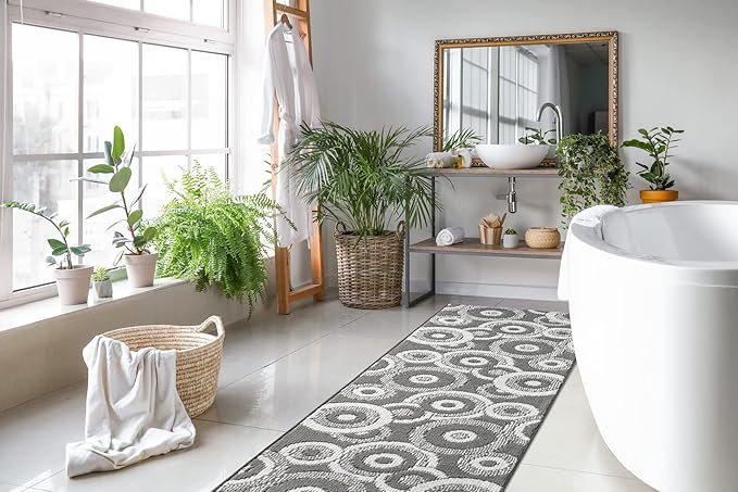 Custom Length Cut to Size Retro Modern Geometric Carpet Runner Rug for Hallways, Non Slip Rubber Backed, 31 inch Wide X Customized Length, Geo Grey, 31 inch X 15 feet