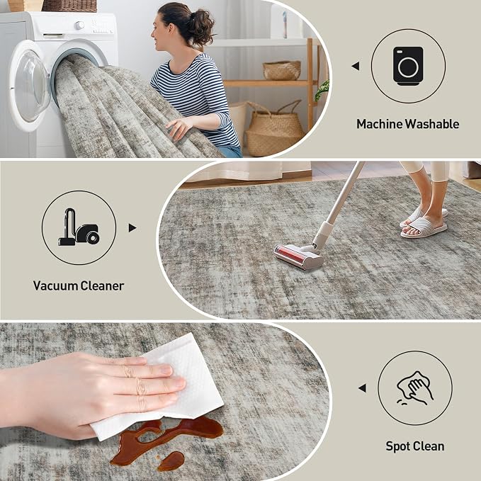 6x9 Area Rugs for Living Room: Washable Abstract Brown Black Badroom Carpet | - Image 4