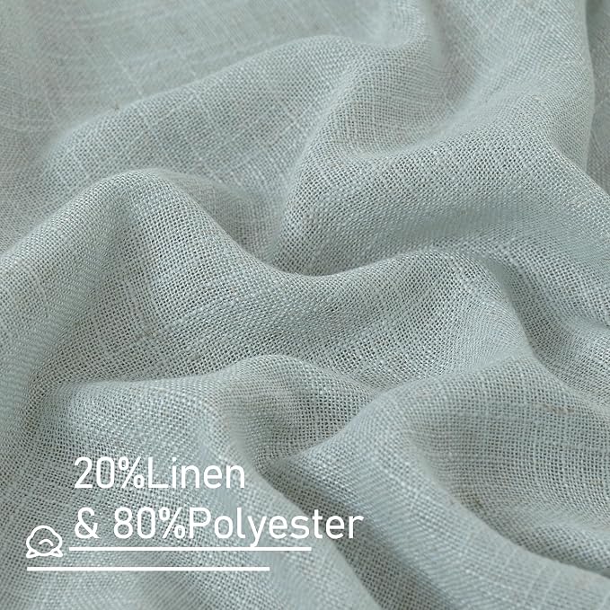 Greyish Blue Linen Boho Curtains 80 inch Length 2 Panels - Image 3