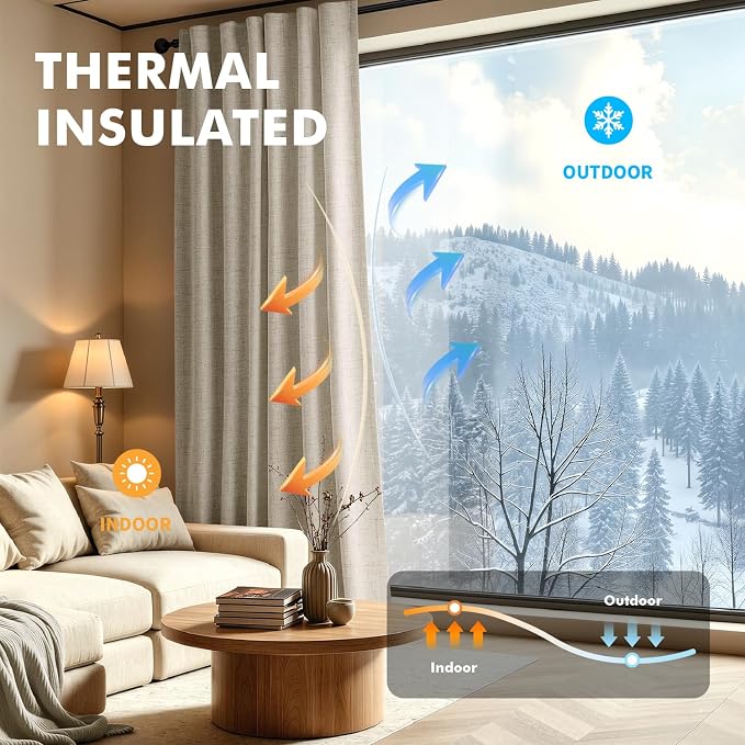 MIULEE 100% Blackout Linen Curtains 42 x 90 Inch Cobblestone 2 Panels | Thermal - Image 4