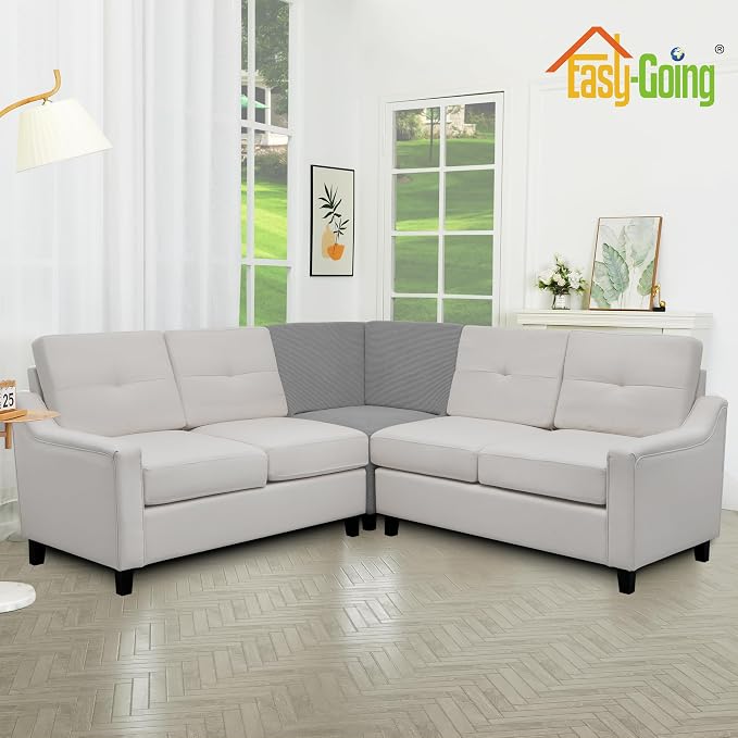 Easy-Going Stretch Soft Sectional Corner Sofa Couch Slipcover Light Gray | - Image 3