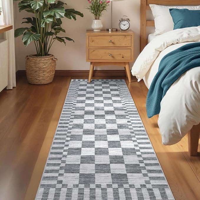 GarveeHome 2.5x10 Grey Checkered Kitchen Runner Rug - Image 4