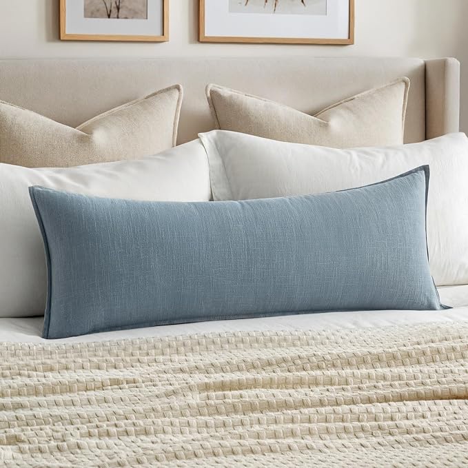MIULEE Decorative Linen Lumbar Pillow Cover 14x36 Inch Blue Grey | Boho by MIULEE