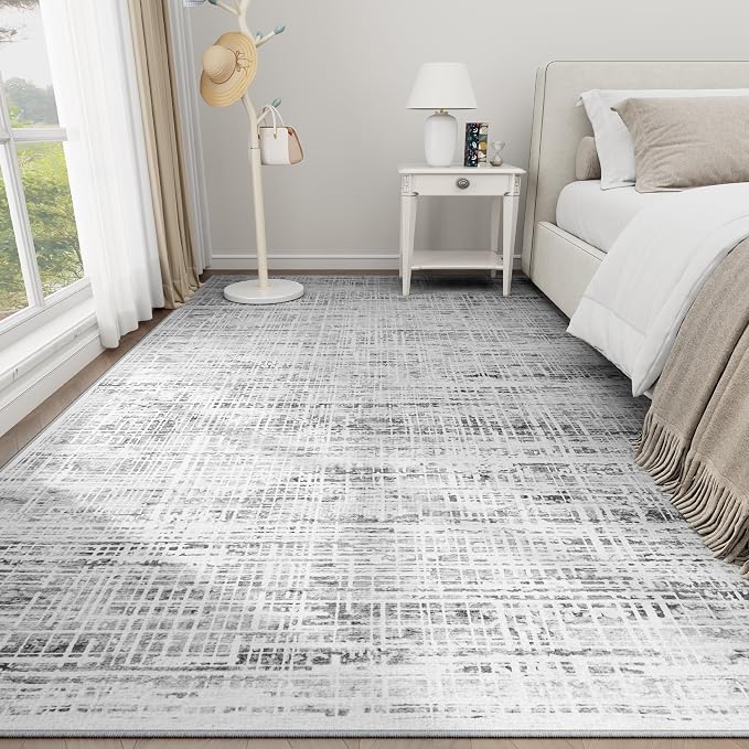 6x9 Washable Area Rug for Living Room Bedroom: Non-Slip Modern White Gray | - Image 9
