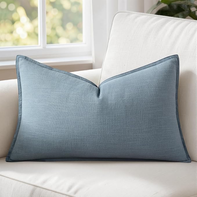 MIULEE Decorative Linen Lumbar Pillow Cover 12x20 Inch Blue Grey | Boho by MIULEE