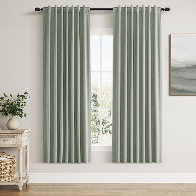 Desert Sage 100% Blackout Linen Curtains 72 Inch Length 2 Panels Set by Guken