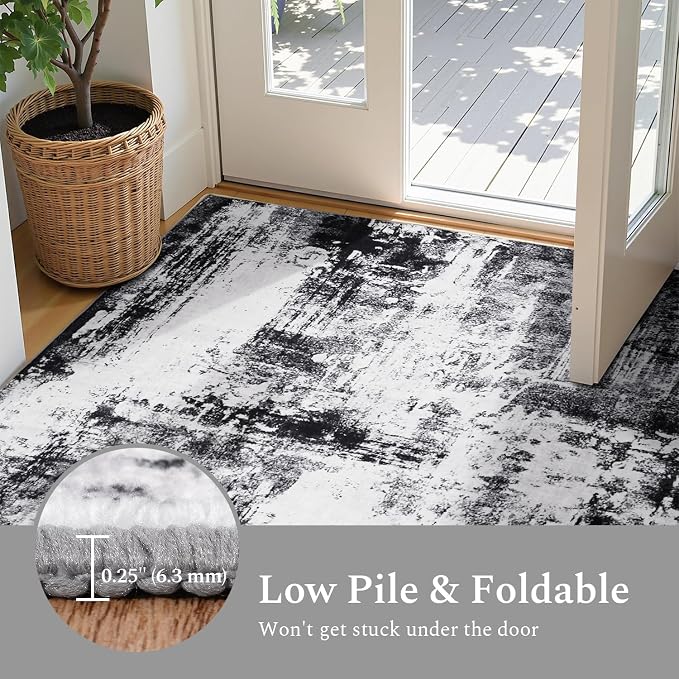Rugflix 5x8 Area Rugs for Living Room, Washable Black Grey Dark Large Rug | - Image 6