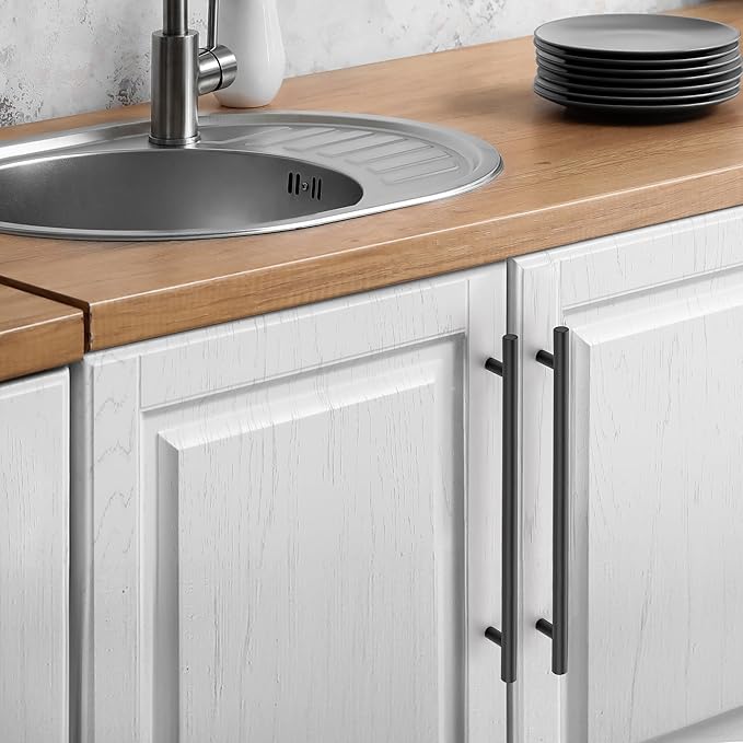 JOY DECOR 10 Pack Cabinet Handles, Black Cabinet Pulls, 8-3/4 in Hole Center Kitchen Hardware, Stainless Steel T Bar Handles for Dresser Drawers
