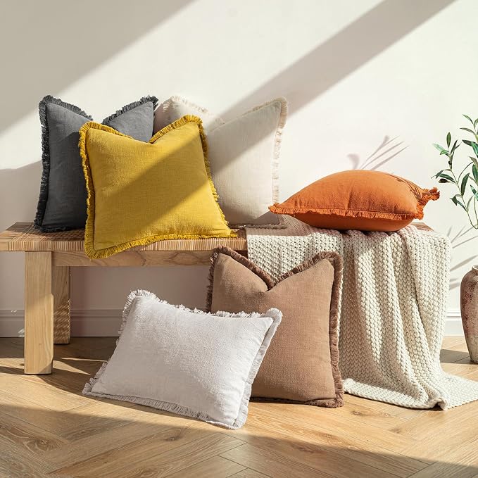 MIULEE Linen Decorative Fall Euro Throw Pillow Covers Burnt Orange 24x24 | Set - Image 6