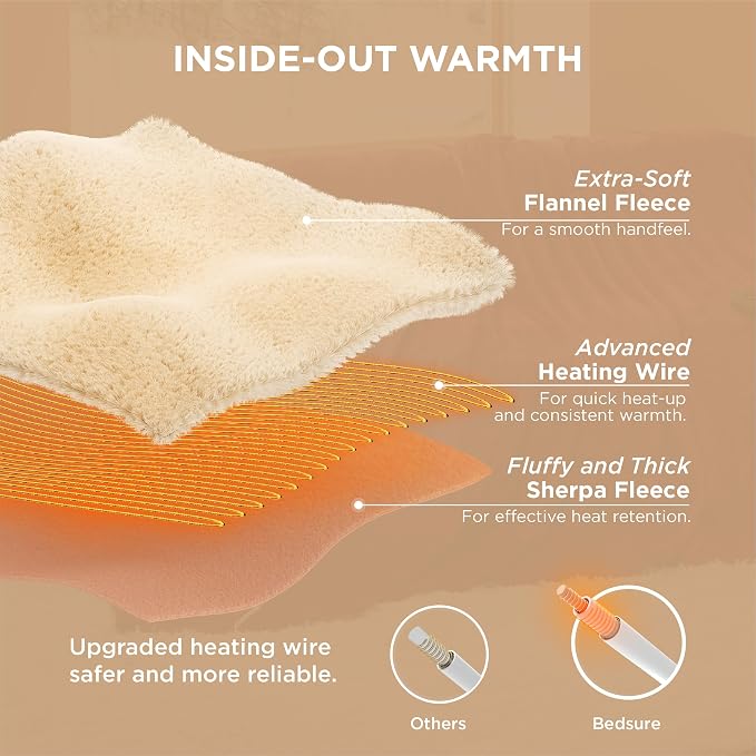 Bedsure Heated Blanket Queen Size, Dual Control Electric Blanket, Burgundy | - Image 6