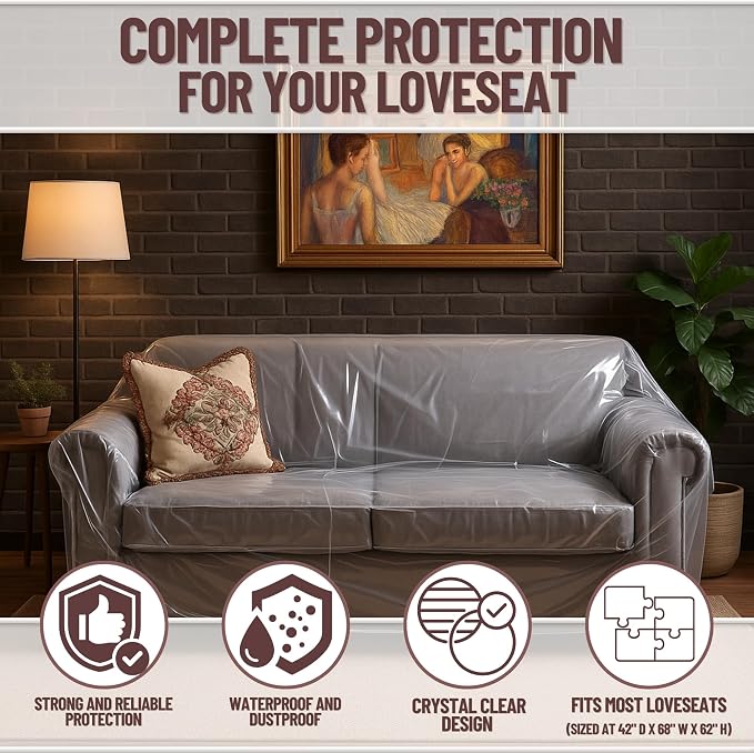 Evelots Clear Vinyl Loveseat Cover, Spill-Resistant 2-Seat Sofa Protector | - Image 4