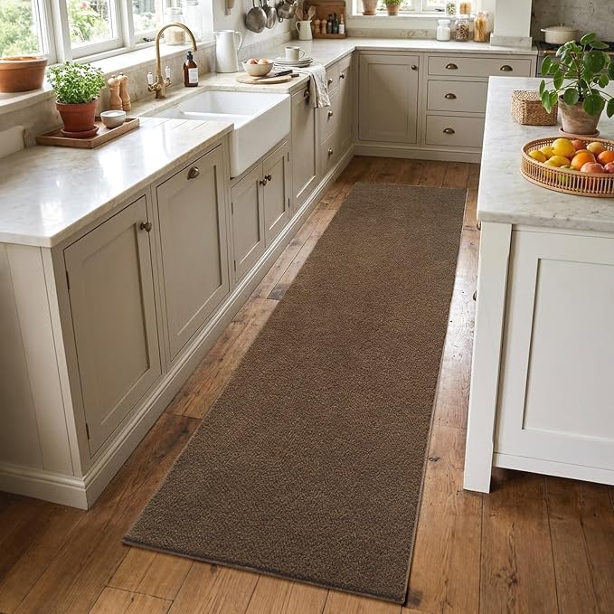 2x8 Beige Brown Solid Runner Rug Washable Non-Slip by Unknown