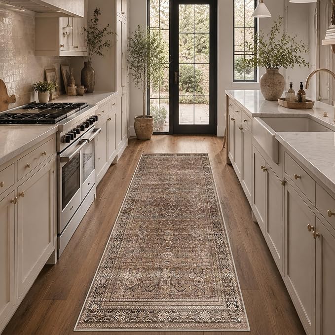 Schweek 3x7 Hallway Runner Rugs Washable Non Slip Kitchen Runners Brown | - Image 3