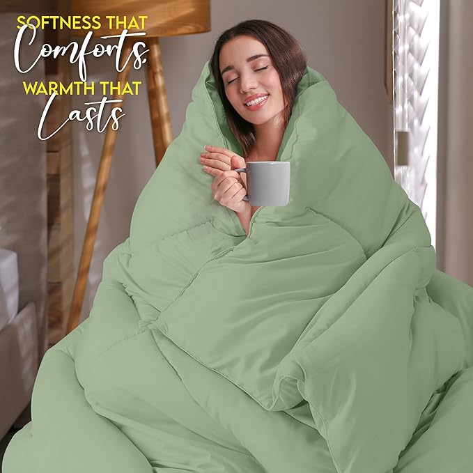 Utopia Bedding Comforter Duvet Insert, Quilted Comforter with Corner Tabs, Box Stitched Down Alternative Comforters Queen Size (Sage Green)