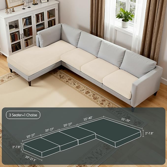 Hokway Chaise Cover and Couch Cushion Covers Set, Separate Sectional Sofa - Image 2