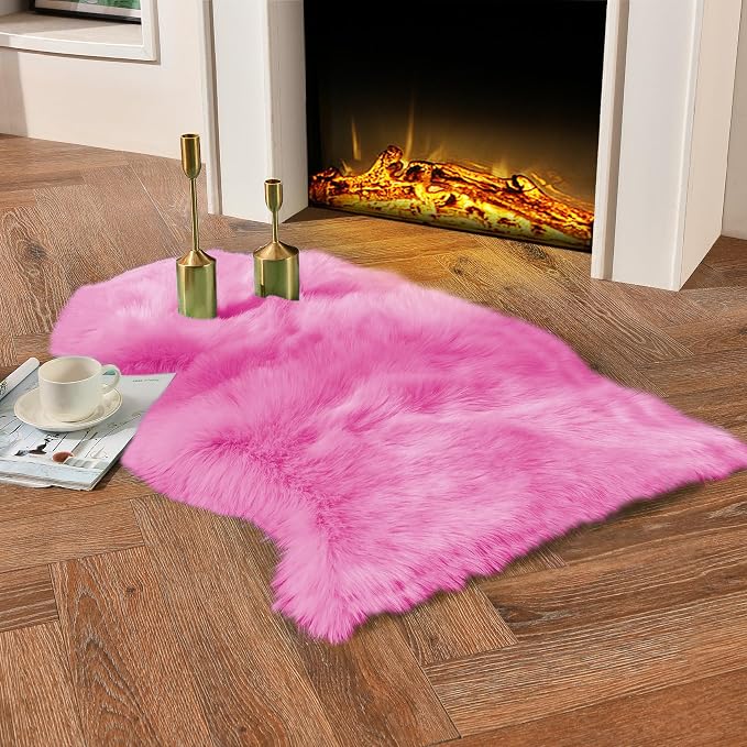 duduta Hot Pink Faux Sheepskin Rug 2x3 ft, Fluffy Fur Seat Chair Covers | Shag by duduta