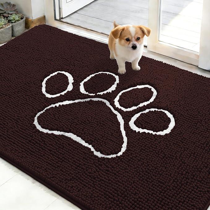 OLANLY Dog Door Mat for Muddy Paws 48x30, Paw Print Design Chenille Mud Mat | by OLANLY