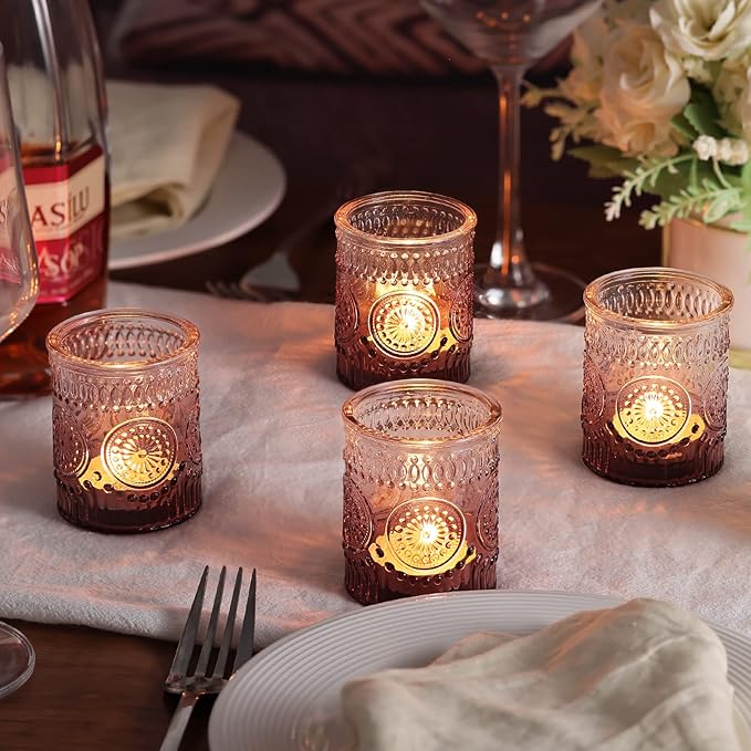 12pcs Purple Votive Candle Holder, Glass Tea Lights Candle Holders for Wedding Table Centerpieces, Birthday Parties and Home Decor