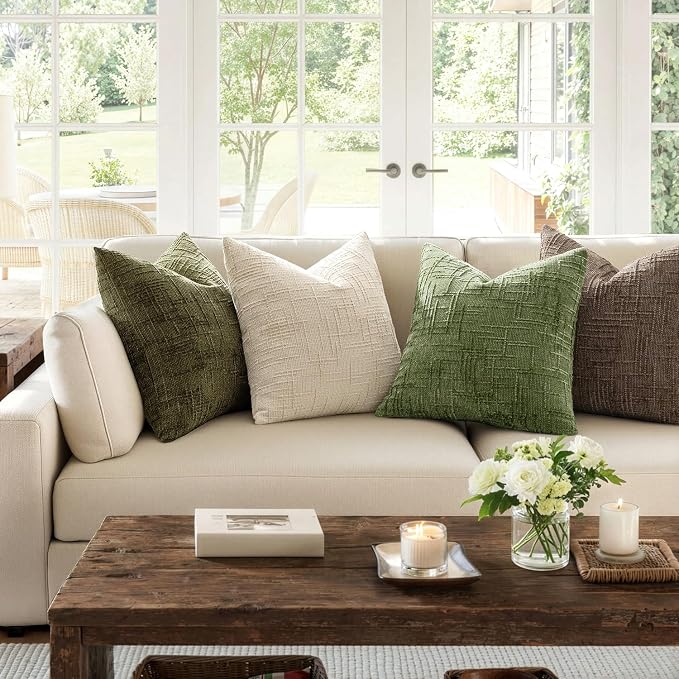 MIULEE Chenille Textured Throw Pillow Covers Olive Green 18x18 Set of 2 | - Image 5