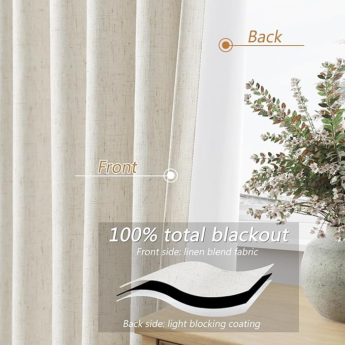 Extra Long 100% Blackout Linen Curtains - Image 3