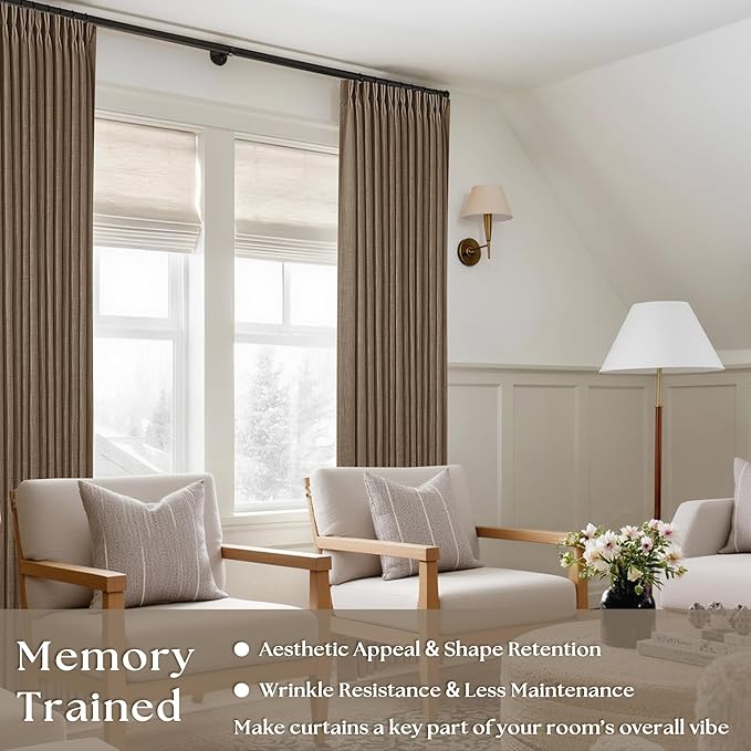 Linen Pleat Semi Sheer Dutch Cocoa Memory Training Curtains 100 Inches Long | - Image 6