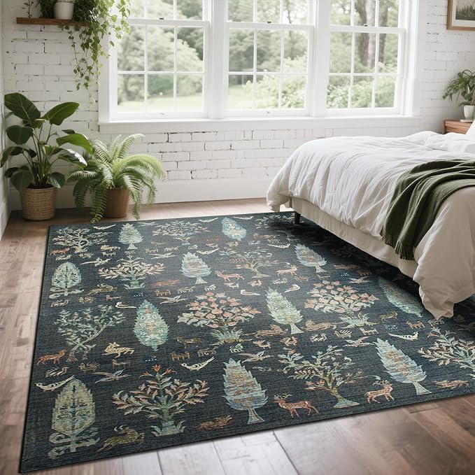 Washable Rugs 8x10 Area Rug for Living Room, Dining Room-Dark Green | Ultra - Image 7