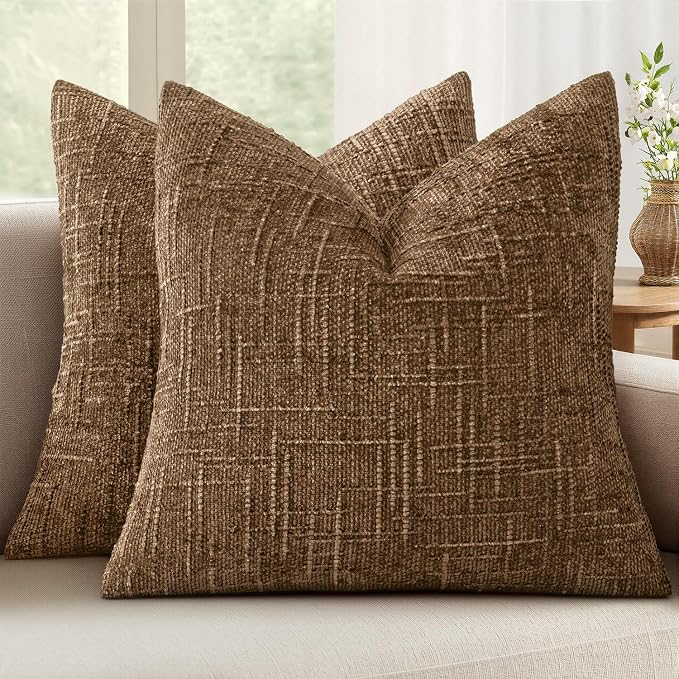 MIULEE Chenille Textured Fall Throw Pillow Covers Toffee 18x18 Set of 2 | by MIULEE