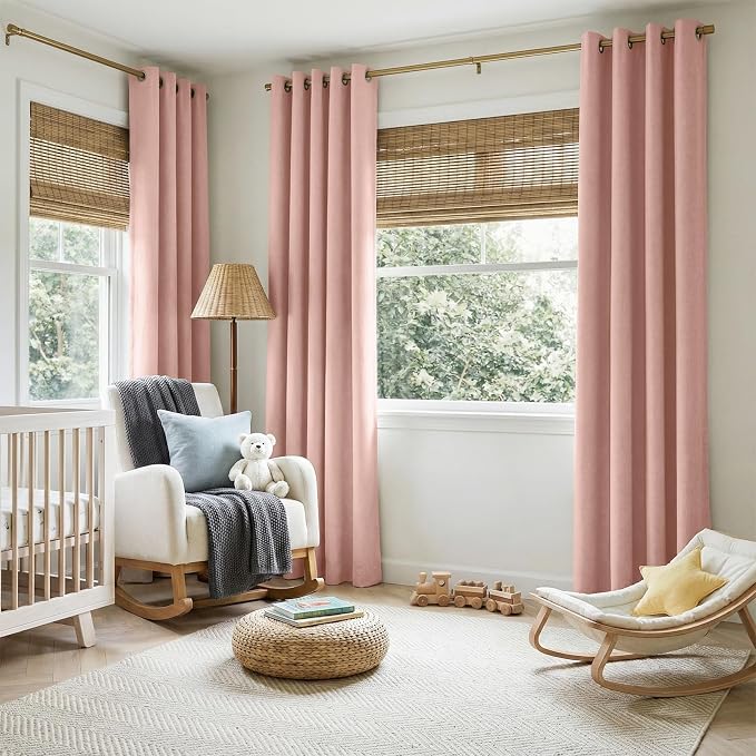 100% Blackout Linen Textured Curtains 108 Inch Long, Blush Pink | 100% Blackout - Image 5