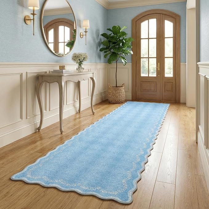 GarveeHome 2.5x8 Scalloped Washable Runner Rug Non Slip Hallway Kitchen Rug | - Image 2