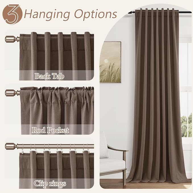 Mocha Mousse 100% Blackout Linen Curtains 96 Inch Length 2 Panels Set - Image 6