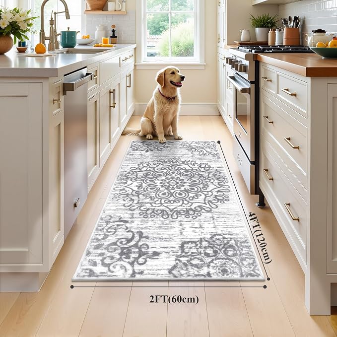HEBE Hallway Runner Rug 2'x4', Washable Non Slip Kitchen Rug Runner | Soft Boho - Image 2