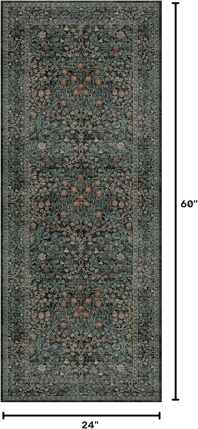 Dark Green 2x5 Runner Rug Non Slip Washable - Image 2
