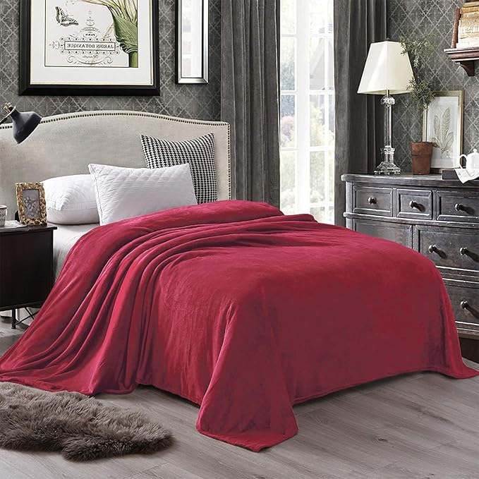Exclusivo Mezcla Fleece Blanket Twin Size for Bed, Super Soft and Warm, All Season Use, Cozy, Plush, Lightweight, 60x80 Inches Deep Red
