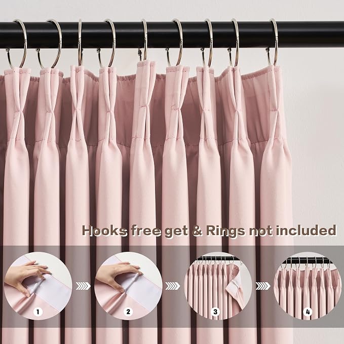 Pink Elegant Pinch Pleat Curtains 84 Inches Long, Light Blocking High End - Image 2