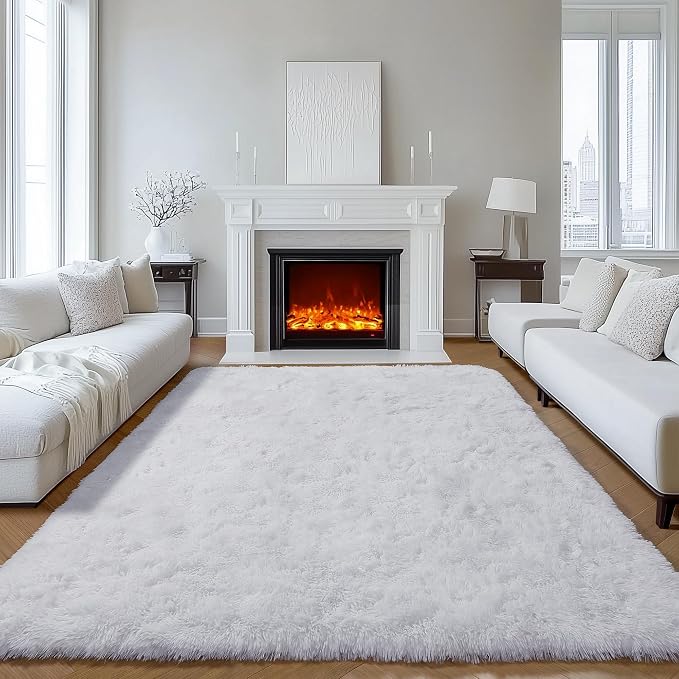 White Rugs for Living Room 5x8, Fluffy Shaggy Area Rug for Bedroom, Ultra Soft - Image 8