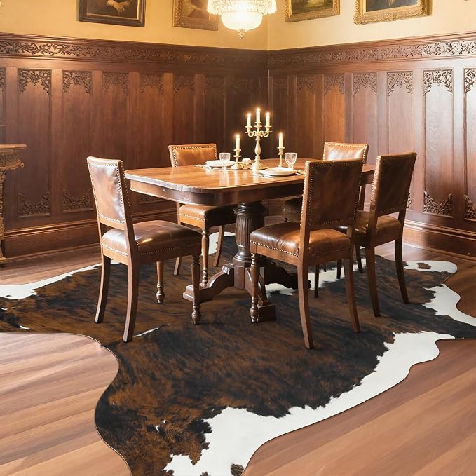 Faux Cowhide Rug, Animal Cow Hide Rug, 7 x 6.2 Ft Black and Brown | Premium - Image 4