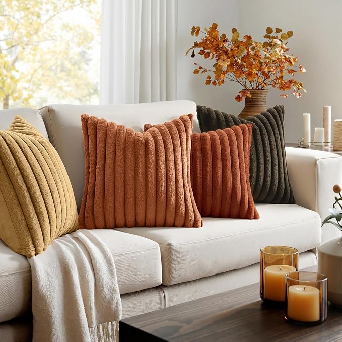 MIULEE Fall Rust Orange Faux Fur Plush Decorative Throw Pillow Covers18x18 | - Image 4