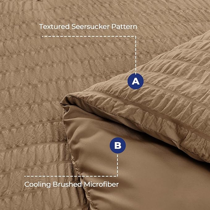 HYMOKEGE Brown Full Size Comforter Sets Seersucker 7 Pieces, All Season Luxury Bed in a Bag for Bedroom, Bedding Set with Comforter, Sheets, Pillowcases & Shams