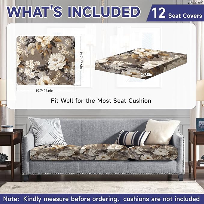 CALBODE 12 Pcs Stretch Indoor/Outdoor Seat Cushion Covers, Indoor/Outdoor Couch - Image 2
