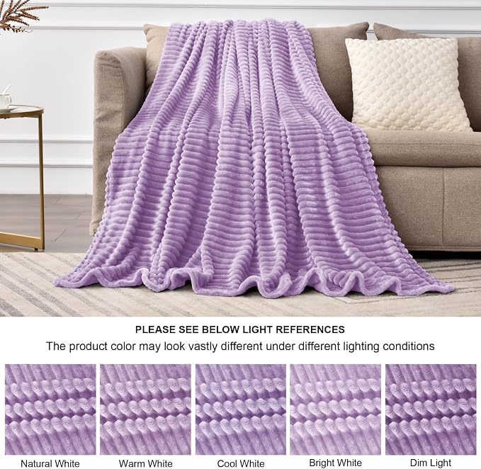BEDELITE Ribbed Jacquard Lavender Fleece Twin Blanket - Image 7