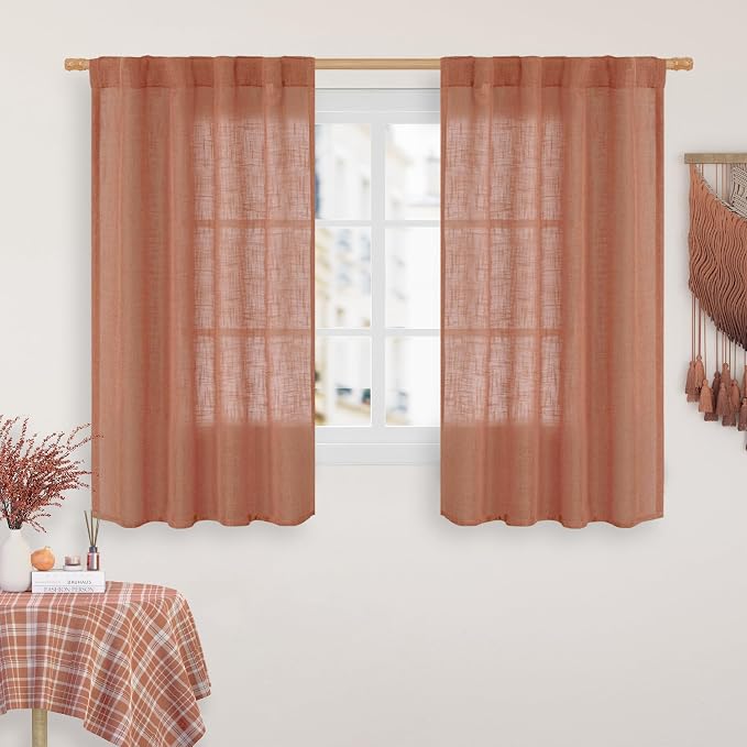 Terracotta Linen Curtains for Small Windows 45 inch, 34 x 45 Inch | Light by LAMIT