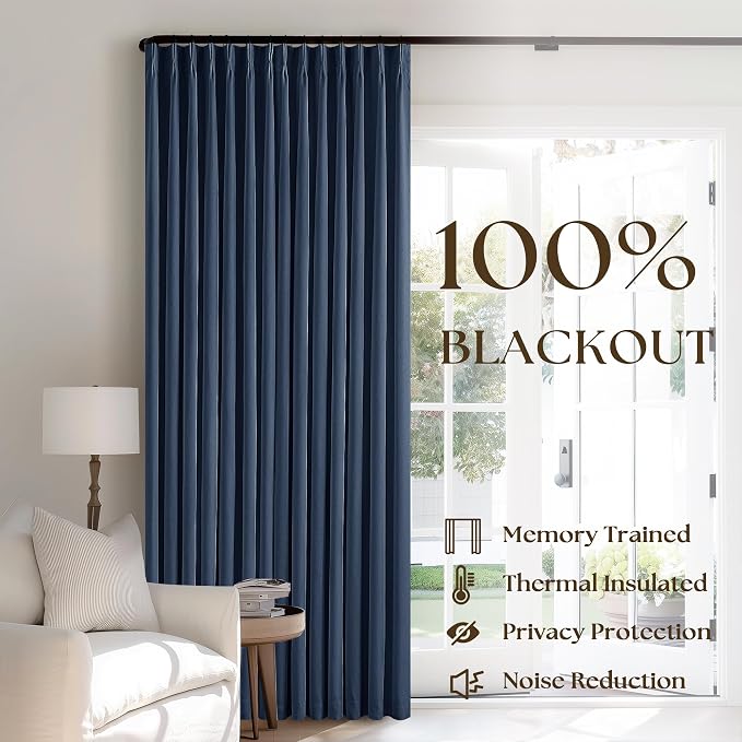 Navy Pinch Pleated 100% Blackout Linen Curtains - Image 3