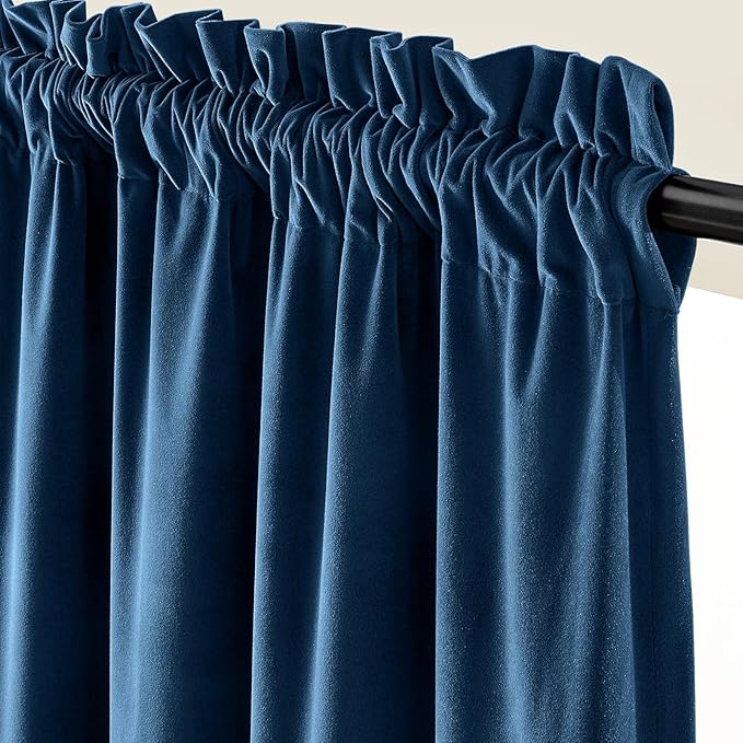 Lazzzy Velvet Blackout Curtains Thermal Insulated Room Window Drapes Super Soft Luxury Curtains for Living Room Bedroom Rod Pocket 2 Panels, Dark Blue, 52" W x 90" L