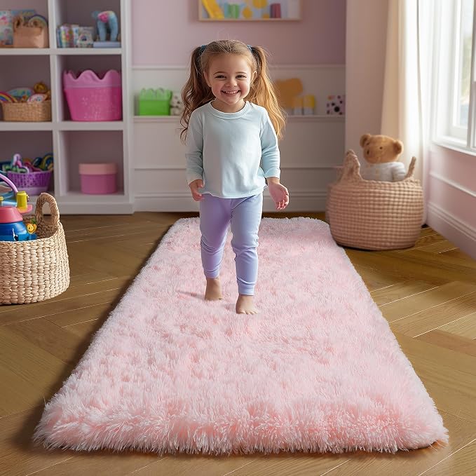 Amdrebio Pink Shag Plush Runner Area Rug 2x6 by Amdrebio