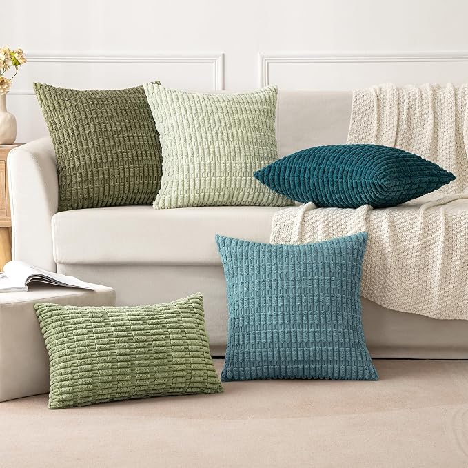 MIULEE Corduroy Decorative Throw Pillow Covers 16x16 Coastal Blue Pack of 2 | - Image 3