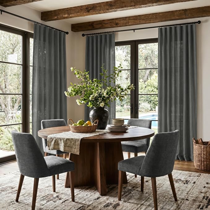 Dark Gray Curtains 108 Inches Long 2 Panels Set - Image 2