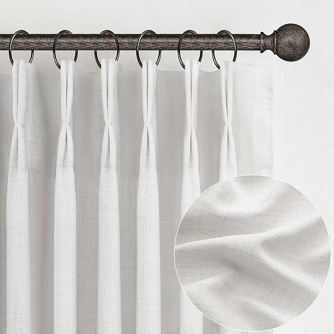 Pinch Pleated Beige White Sheer Curtains 84 Inches Long, Light Filtering Linen by PleatedDrapes