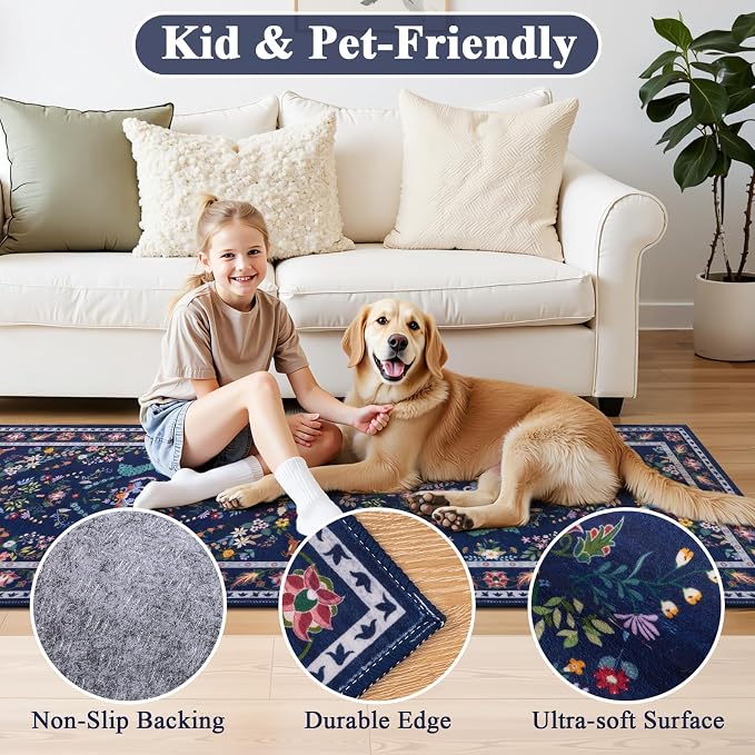 HEBE Hallway Runner Rug 2'x8', Washable Non Slip Kitchen Rug Runner | Soft Boho - Image 3