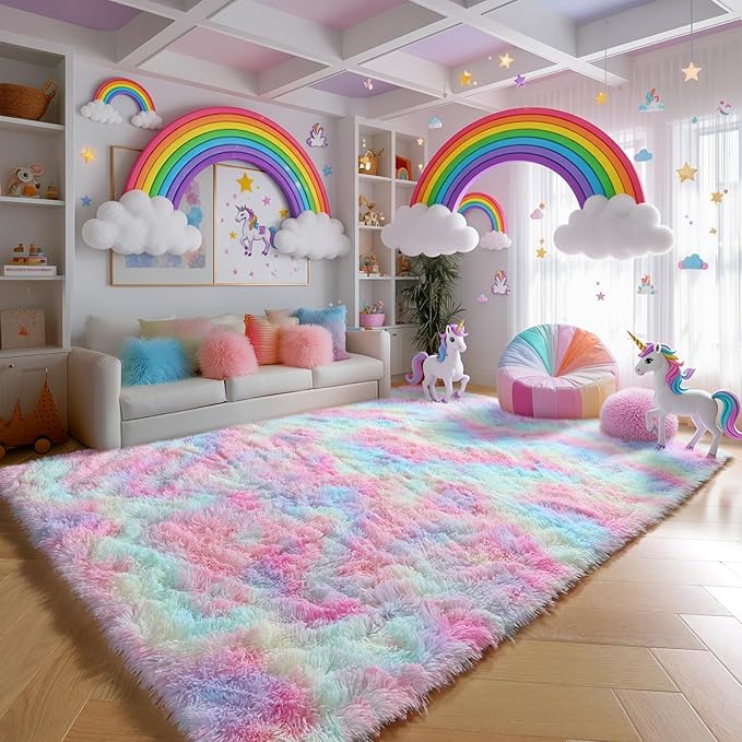 8x10 Rainbow Large Area Rug, Plush Rugs - Image 3